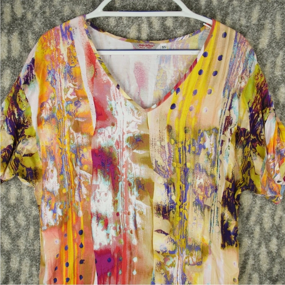 Jams World Women Tunic Top V Neck Short Sleeves Boho Hawaii Abstract Size XS - Picture 5 of 14